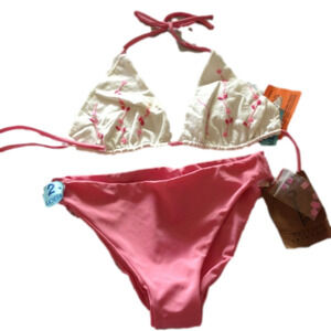 𝅺HANDMADE Italian swimwear sz small Barbie pink and white